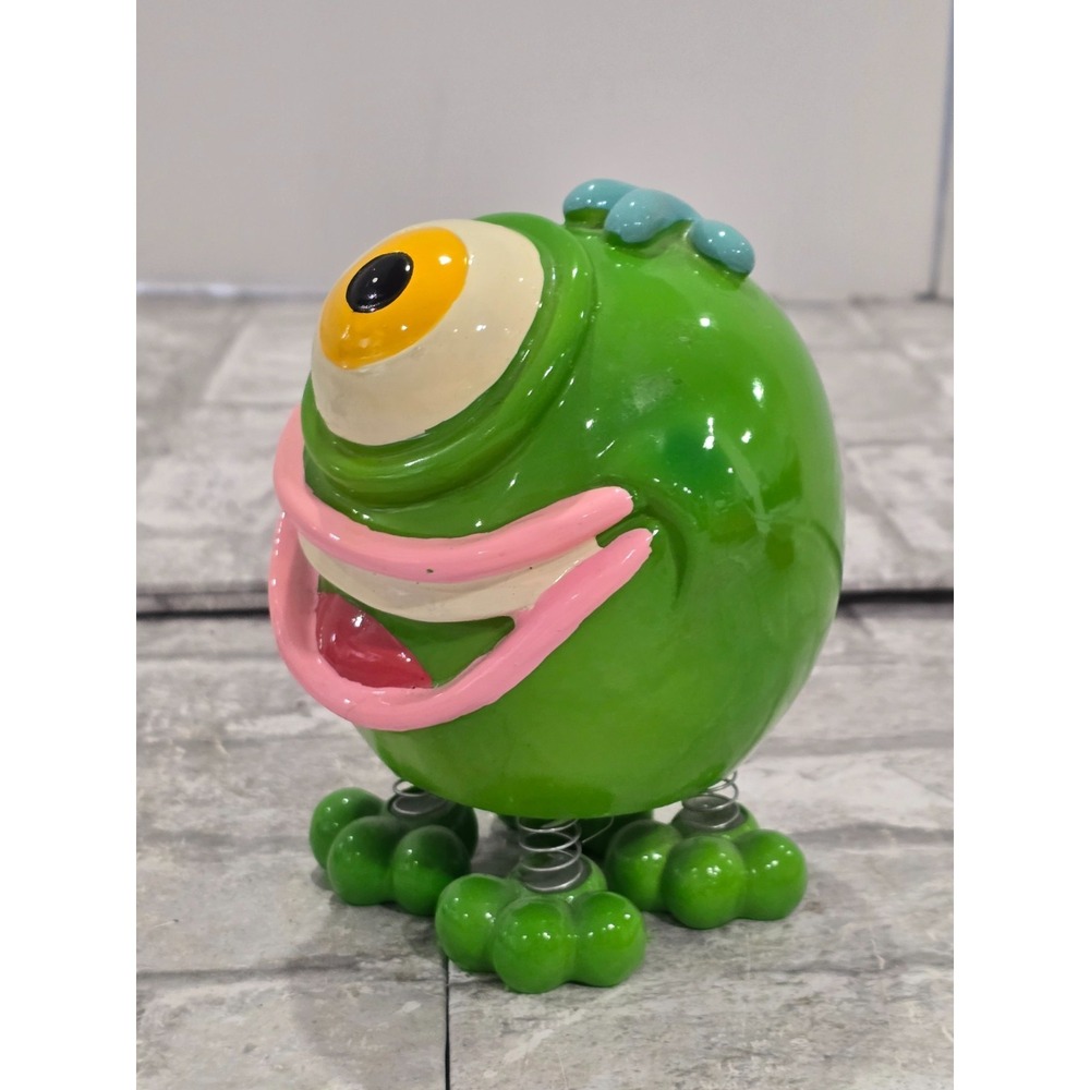 Green One-Eyed Monster Ceramic Coin Bank Bobble Feet 5.5" Blow Fish